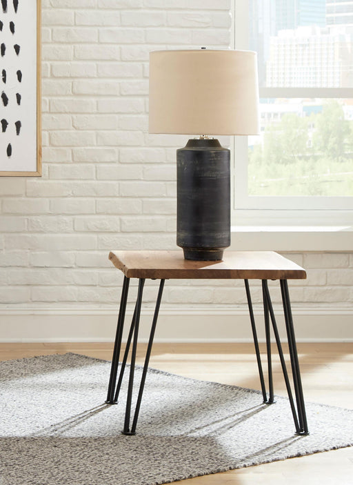 Zander End Table with Hairpin Leg Natural and Matte Black image