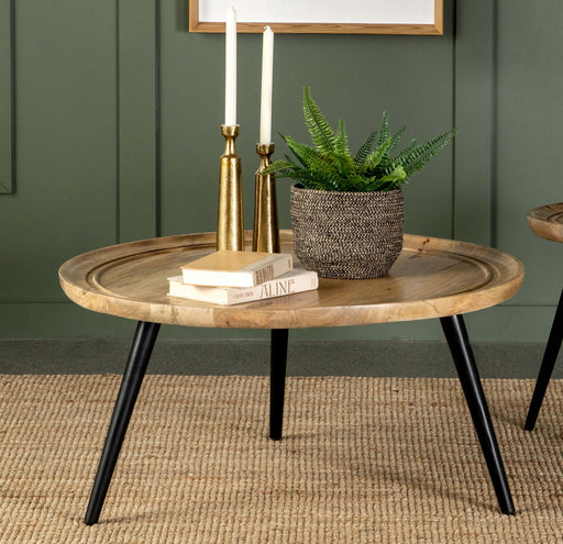 Zoe Round Coffee Table with Trio Legs Natural and Black image